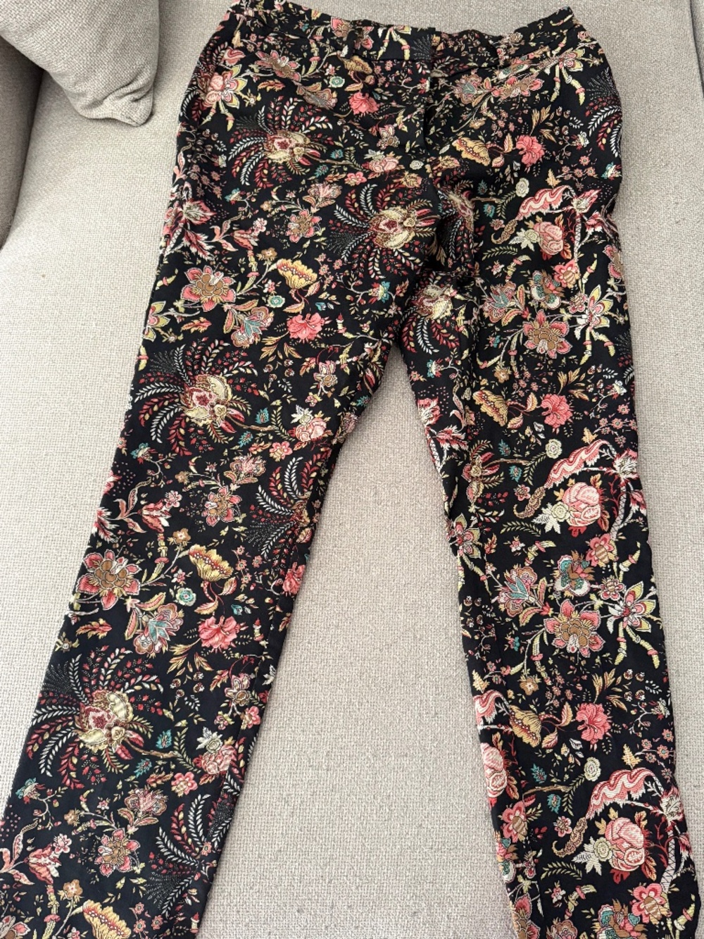H&M Black Vibrant Floral Multicolor Cropped Skinny Trouser Pants 12